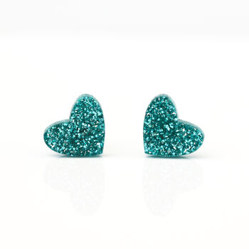Laser Cut Rainbow Glitter Love Heart Earrings Studs, 5 of 12