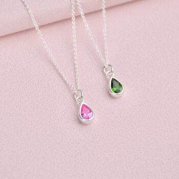 Personalised Sterling Silver Teardrop Birthstone Charm Necklace, 4 of 8