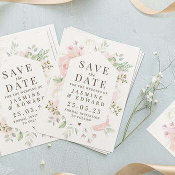 Personalised Wedding Invites 'Save The Date' Soft Floral Set Of 36, 2 of 5
