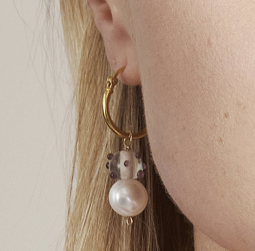 Bobble Bead And Pearl Gold Plated Silver Hoop Earrings, 1 of 3