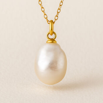 Personalised Gold Plated Sterling Silver White Pearl Drop Necklace, 3 of 10