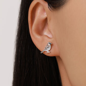 Sterling Silver Enamel Sparrow Stud Earrings, 6 of 12