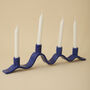 Handmade Blue Wavy Ceramic Candelabra For Four Candles, thumbnail 3 of 9