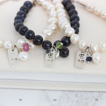 Personalised Pearl, Tag Charm And Birthstone Bracelet, 9 of 11