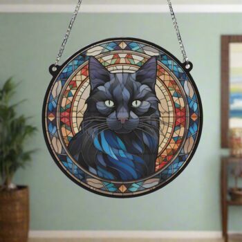 Cat Black Stained Glass Effect Suncatcher, 6 of 6