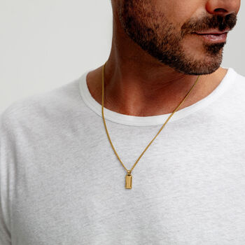 Small Ingot Men's Necklace 18 K Gold Plated Steel, 9 of 11