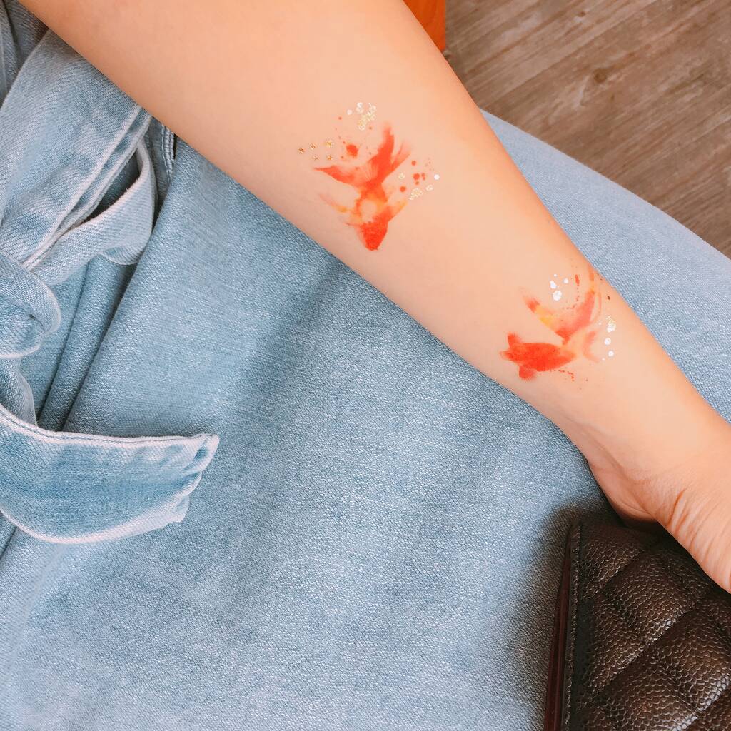Goldfish Pair Temporary Tattoo Sticker - OhMyTat
