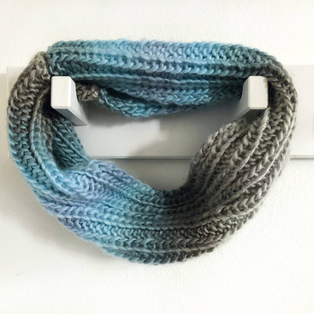 Ombre Blue Stone Hand Knit Rib Cowl Neck Scarf By Oakley Finch |  