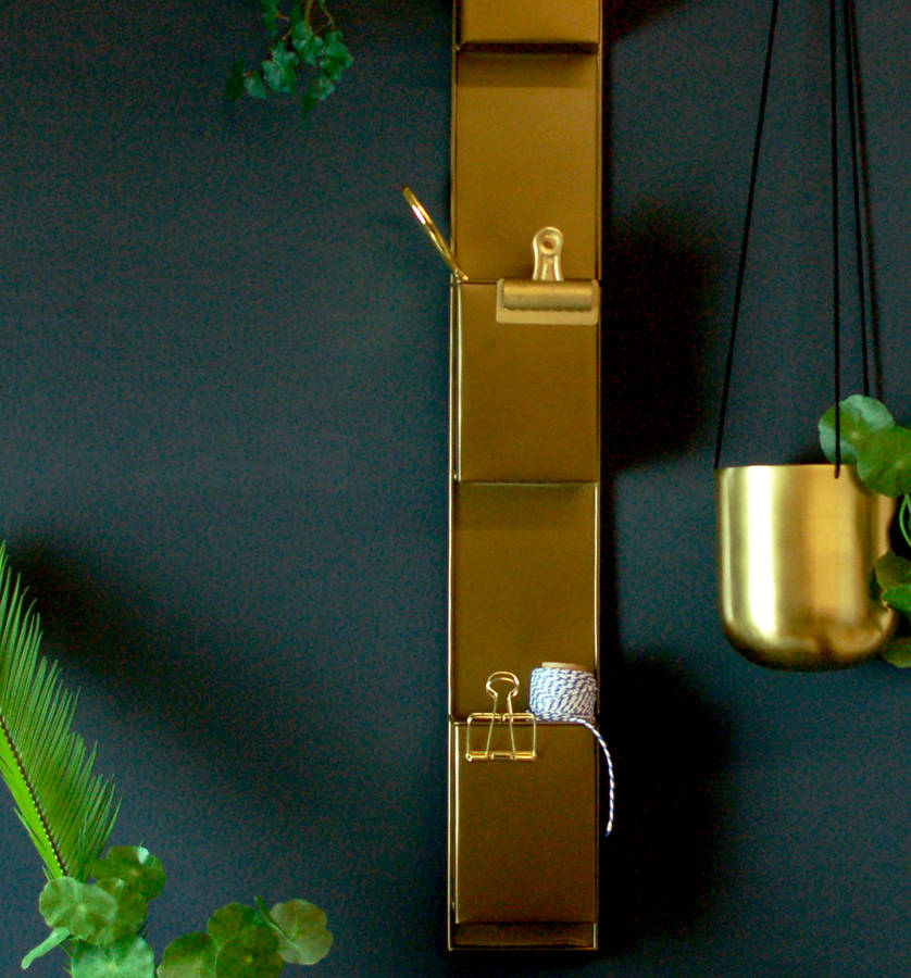 gold brass wall pocket shelving racks by the luxe co