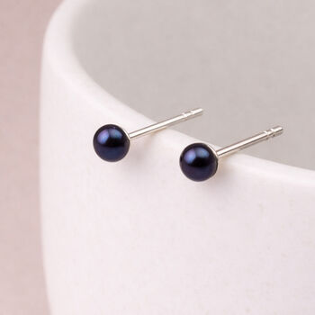 Sterling Silver Black Freshwater Pearl Micro Stud Earrings, 3 of 6