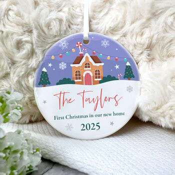 First Christmas New Home Ceramic Disc Hanging Decoration Bauble + Gift Box, 3 of 6