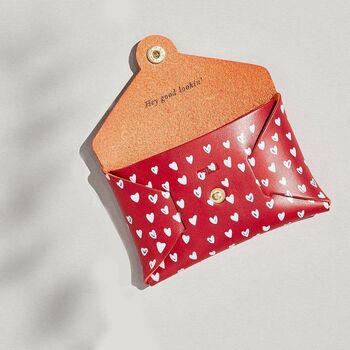 Personalised Heart Print Red Leather Card + Coin Purse, 3 of 6