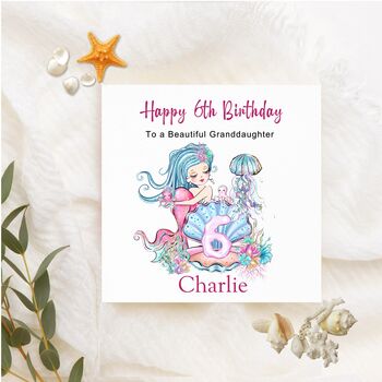 Mermaid Personalised 6th Milestone Birthday Card, 2 of 3