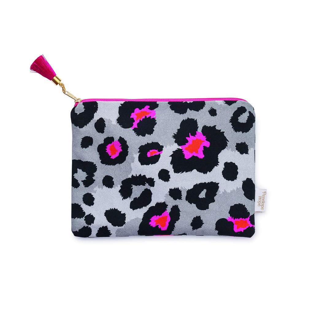 Personalised Grey Leopard Print Cosmetic Pouch By Penelope Hope 