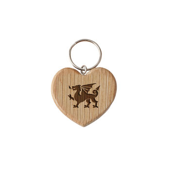 No Place Like Wales 'Welsh Dragon' Oak Heart Keyring | House Keys | Novelty, 2 of 2