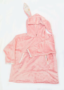 Pink Bunny Rabbit Kids Snuggle Hoodie /Wearable Blanket, 6 of 8
