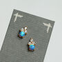 Blue Opal Sterling Silver Gold Stud Earrings, thumbnail 3 of 5