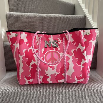 Personalised Pink Peace Camo Pink Tote Bag Set, 3 of 5