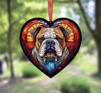 Bulldog Stained Glass Effect Heart Suncatcher, 4 of 6