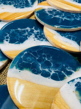 Ocean Seascape Resin Art Wood Coasters Set Two Or Four, 3 of 3