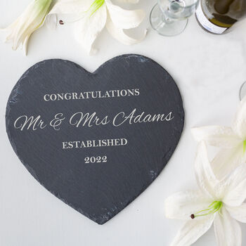 Personalised Set Of Two Heart Shaped Slate Placemats, 3 of 5