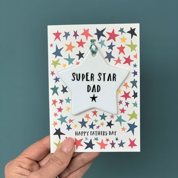 Bright Super Star Dad Card With Ceramic Keepsake, 3 of 5