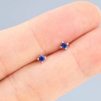Extra Tiny 2mm Sapphire Blue Cz Stud Earrings, 3 of 11