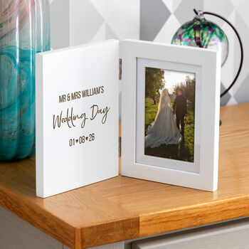 Personalised Wedding Day Gift White Folding Photo Frame, 5 of 5