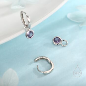 Sterling Silver February Birthstone Amethyst Hoop Earrings, 7 of 11