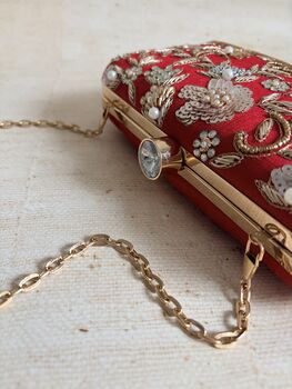 Red Embroidered Rectangular Clutch Bag, 11 of 11