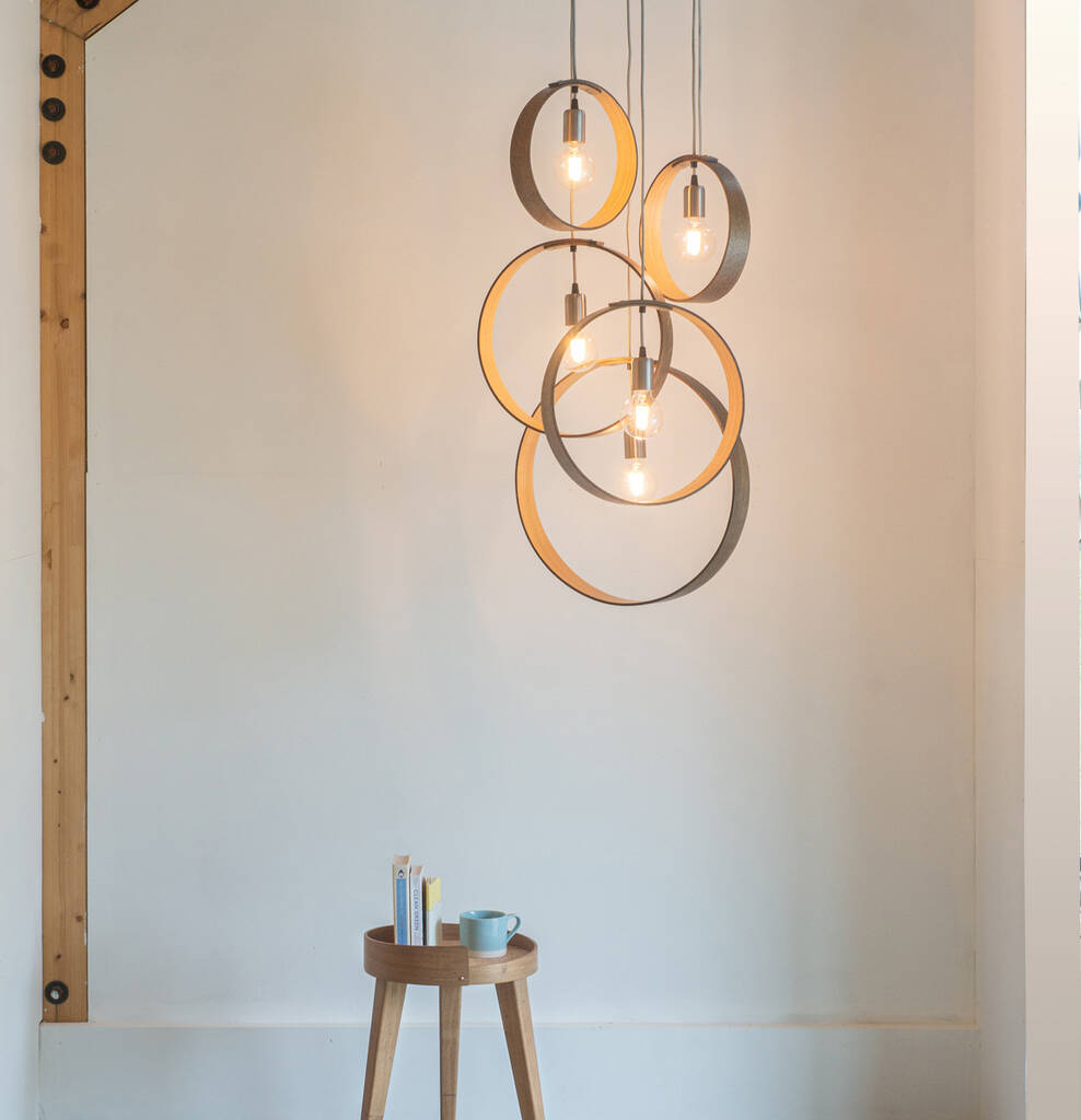 Customisable Five Pendant Wooden Cluster Light, 1 of 9
