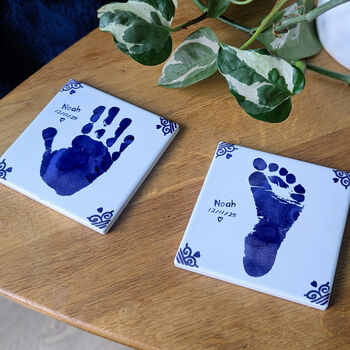 Vintage Style Hand Or Footprint Personalised Ceramic Tile Coaster, 3 of 4