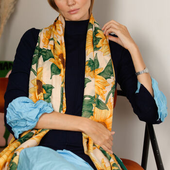 Sunflower Printed Scarf — Personalised Gift Card And Gift Box Option, 3 of 8