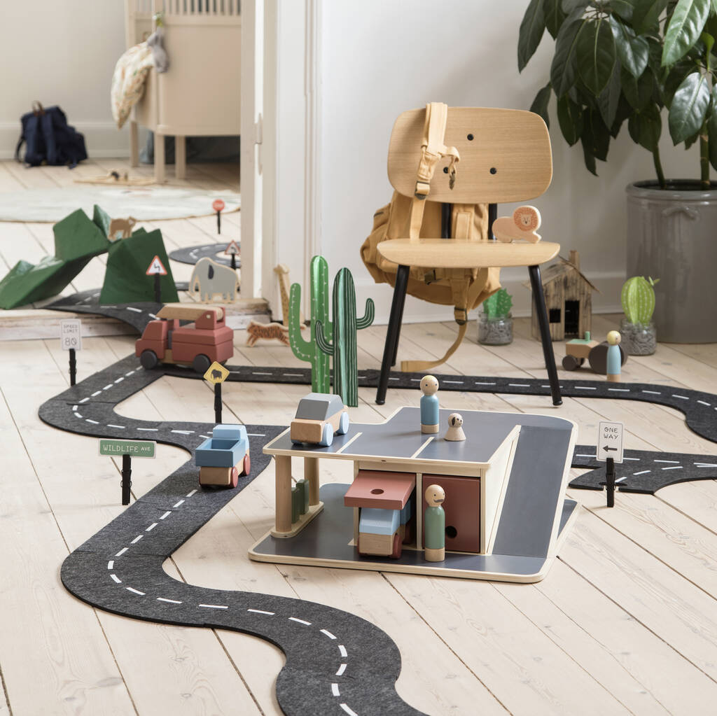 Felt Race Track With Wooden Car, 1 of 4