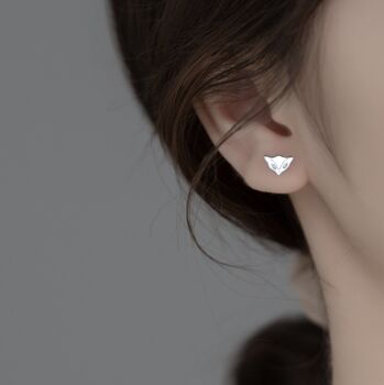 Sterling Silver Fox Face Stud Earrings, 2 of 4