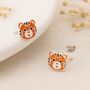 Sterling Silver Tiger Stud Earrings, thumbnail 2 of 5