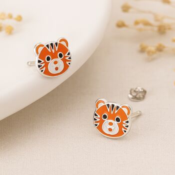 Sterling Silver Tiger Stud Earrings, 2 of 5
