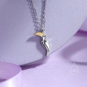 Sterling Silver Tiny Toucan Bird Pendant Necklace, 2 of 12