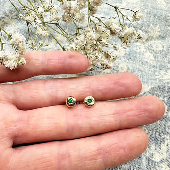 9ct Gold And Emerald Nugget Stud Earrings, 2 of 10