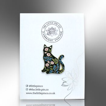 Floral Black Cat Enamel Pin Badge, Friendship Jewellery Gift, Botanical Cat Brooch, Unusual Gift, 4 of 8