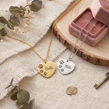 Personalised Engraved Name Necklace Dog Paw Print Design, 6 of 12