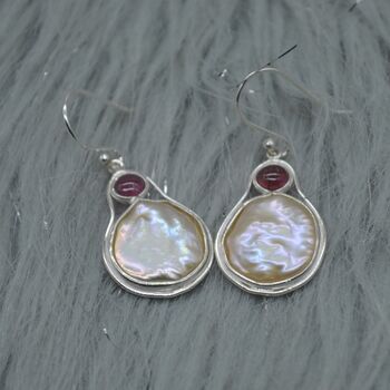 Mother Of Pearl Pink Tourmaline Silver Earrings, 6 of 9
