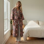 Grey And Pink Flower Block Print 100% Cotton Dressing Gown Kimono, thumbnail 1 of 4