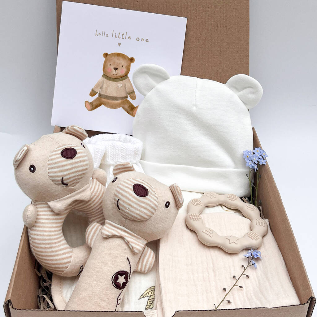 Neutral Baby Bear Gift Set With Personalised Card, 1 of 7