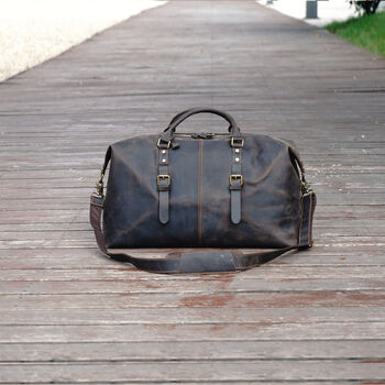 Zip Detail Genuine Leather Holdall Dark Brown, 5 of 12