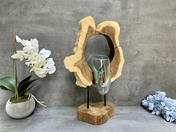 40cm Molten Glass Hanging Bowl On Teak Root Base, 4 of 12