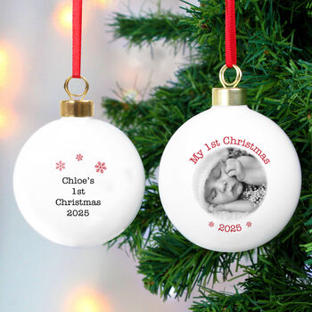 Personalised 1st Christmas 2025 Photo Bauble, 2 of 3