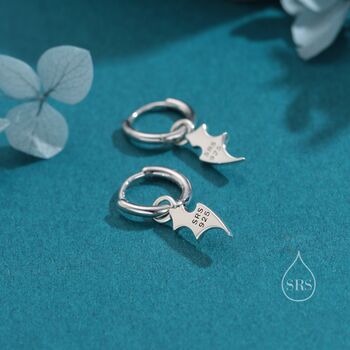 Sterling Silver Bat Wing Huggie Hoop Earrings, 3 of 11