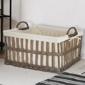 Lined Wicker Home Storage Basket, 2 of 4