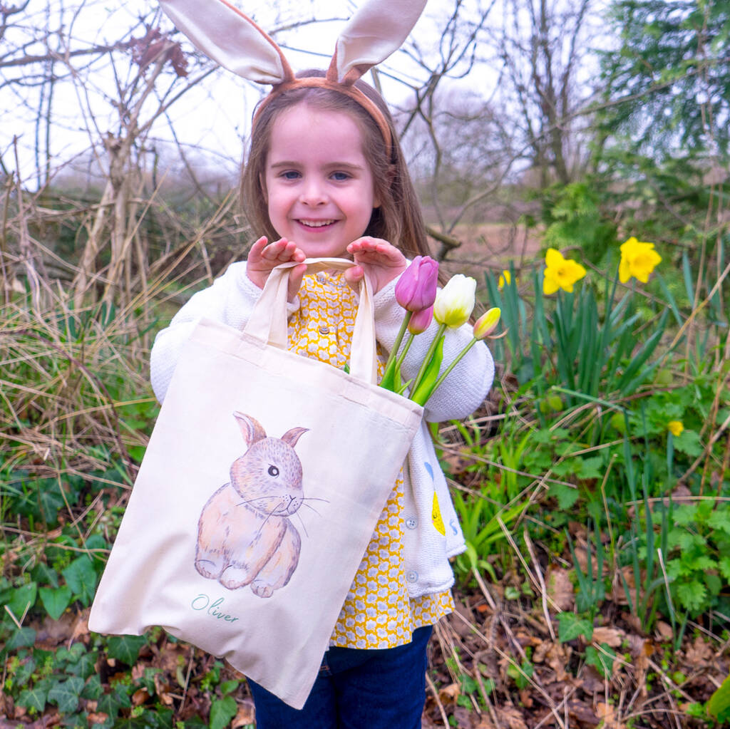 Personalised Watercolour Bunny Easter Hunt Bag, 1 of 4
